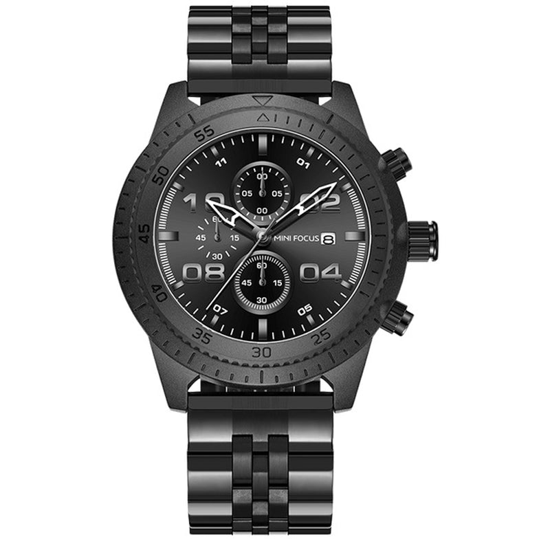 MINI FOCUS 0230G Fashion Men Watch Waterproof Chronograph Multi-function Stainless Steel Strap Quartz Watch