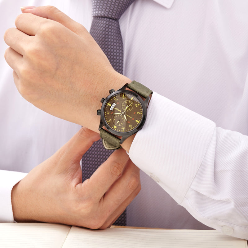 MEGIR ML2021G Men Watch Multifunction Chronograph Quartz Watch Complete Calendar Sport Watches