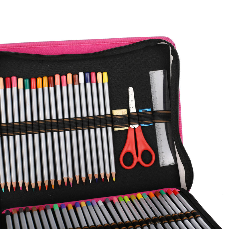 180 Slots Pencil Case Pencil Bag Large Capacity Bag PU Leather Zippered with Detachable Strap Stationary Supplies