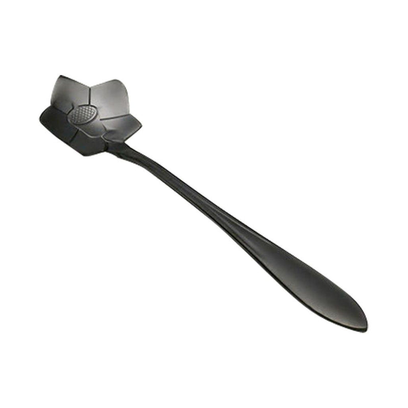 KCASA KC-FS01 Black Stainless Steel Flower Shape Coffee Sugar Spoon Tea Spoon Ice Cream Tableware