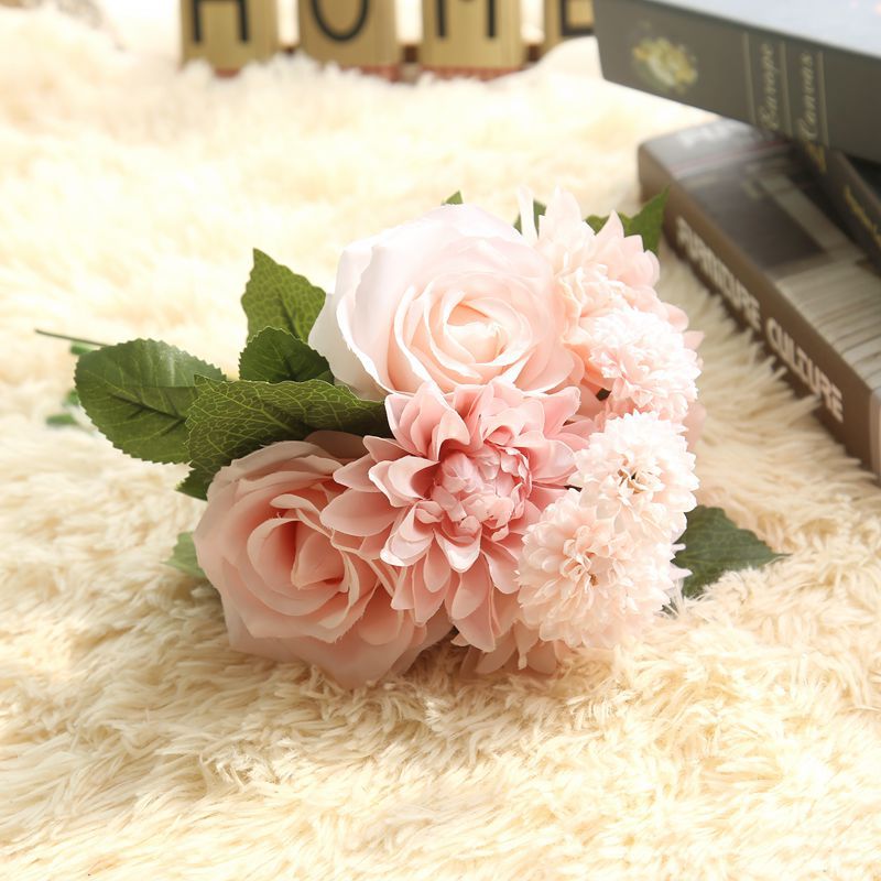 Rose Artificial Flowers Bridal Bouquet Fake Flower for Home Wedding Decoration