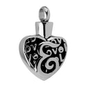 Stainless Carved Love Heart Cremation Keepsake Ash Urn Holder Pendant
