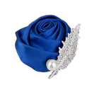 Men Women Satin Crystal Leaf Faux Pearl Boutonniere Corsage For Wedding Formal Party Supplies Royal Blue