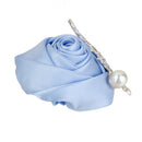 Men Women Satin Crystal Leaf Faux Pearl Boutonniere Corsage For Wedding Formal Party Supplies Skyblue