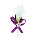 Men Women Satin Leaf Faux Pearl Dark Purple Ribbon Boutonniere Corsage Tuxedo Calla Lily Brooch Pin For Wedding Formal Party Supplies