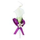 Men Women Satin Leaf Faux Pearl Dark Purple Ribbon Boutonniere Corsage Tuxedo Calla Lily Brooch Pin For Wedding Formal Party Supplies