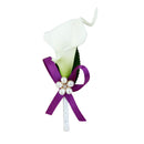Men Women Satin Leaf Faux Pearl Dark Purple Ribbon Boutonniere Corsage Tuxedo Calla Lily Brooch Pin For Wedding Formal Party Supplies