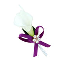 Men Women Satin Leaf Faux Pearl Dark Purple Ribbon Boutonniere Corsage Tuxedo Calla Lily Brooch Pin For Wedding Formal Party Supplies