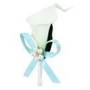 Men Women Satin Leaf Faux Pearl Skyblue Ribbon Boutonniere Corsage Tuxedo Calla Lily Brooch Pin For Wedding Formal Party Supplies