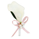 Wedding Party Bridal Groom Calla Lily Flower Boutonniere Corsage Pink Ribbon