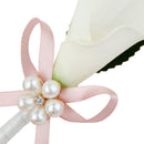 Wedding Party Bridal Groom Calla Lily Flower Boutonniere Corsage Pink Ribbon