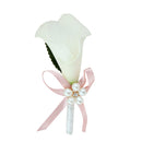 Wedding Party Bridal Groom Calla Lily Flower Boutonniere Corsage Pink Ribbon