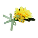Men Women Ribbon Polyester Boutonniere Corsage Brooch Pin For Wedding Formal Party Supplies Yellow
