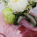 Men Women Ribbon Peony Silk Flower Boutonniere Corsage Brooch Pin For Wedding Formal Party Supplies Light Green