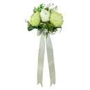Men Women Ribbon Peony Silk Flower Boutonniere Corsage Brooch Pin For Wedding Formal Party Supplies Light Green