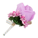 Men Women Silk Crystal Boutonniere Corsage Brooch Pin For Wedding Formal Party Supplies Light Purplish