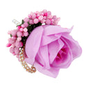 Men Women Silk Crystal Boutonniere Corsage Brooch Pin For Wedding Formal Party Supplies Light Purplish