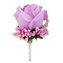 Men Women Silk Crystal Boutonniere Corsage Brooch Pin For Wedding Formal Party Supplies Light Purplish