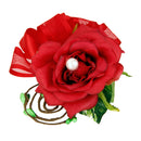 Women Faux Pearl Polyester Boutonniere Corsage Brooch Pin For Wedding Formal Party Supplies Red