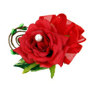 Women Faux Pearl Polyester Boutonniere Corsage Brooch Pin For Wedding Formal Party Supplies Red