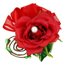 Women Faux Pearl Polyester Boutonniere Corsage Brooch Pin For Wedding Formal Party Supplies Red