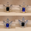 1pc Vintage Crown Eagle Pattern Collar Brooch Pin for Men Gold and Blue