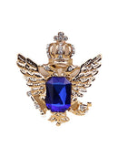 1pc Vintage Crown Eagle Pattern Collar Brooch Pin for Men Gold and Blue