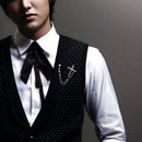 Vintage Silver Rhinestone Cross Brooches Pin Mens Business Lapel Chain Badge