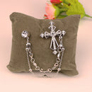 Vintage Silver Rhinestone Cross Brooches Pin Mens Business Lapel Chain Badge
