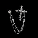 Vintage Silver Rhinestone Cross Brooches Pin Mens Business Lapel Chain Badge