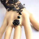 Elegant Women Girls Ladies Lace Bracelet With Ring Wedding Party Supplies Black