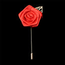 Classic Lapel Red Rose With Golden Leaf Boutonniere Stick Brooch Pin Corsage