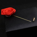Classic Lapel Red Rose With Golden Leaf Boutonniere Stick Brooch Pin Corsage