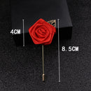 Classic Lapel Red Rose With Golden Leaf Boutonniere Stick Brooch Pin Corsage
