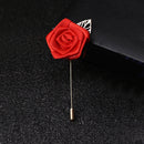 Classic Lapel Red Rose With Golden Leaf Boutonniere Stick Brooch Pin Corsage