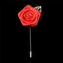 Classic Lapel Red Rose With Golden Leaf Boutonniere Stick Brooch Pin Corsage