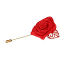 Classic Lapel Red Rose With Golden Leaf Boutonniere Stick Brooch Pin Corsage