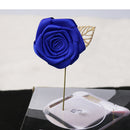 Classic Lapel Blue Rose Gold Leaf Suit Boutonniere Stick Brooch Pin Corsage