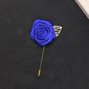 Classic Lapel Blue Rose Gold Leaf Suit Boutonniere Stick Brooch Pin Corsage