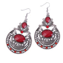 New Fashion Bohemia Retro Style Silver Plated Red Crystal Dangling Earrings