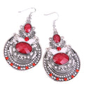 New Fashion Bohemia Retro Style Silver Plated Red Crystal Dangling Earrings