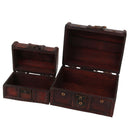 2pcs Retro Wooden Lock Treasure Chest Jewelry Storage Box Container Holder