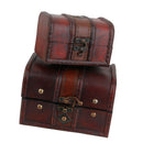 2pcs Retro Wooden Lock Treasure Chest Jewelry Storage Box Container Holder