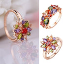 Women Fashionable Red Garnet Zircon Flower Engagement Wedding Party Ring Rose Gold US-7