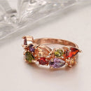 Women Fashionable Red Garnet Zircon Flower Engagement Wedding Party Ring Rose Gold US-8