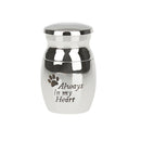 Silver Paw Print Always in my Heart Stainless Steel Pet Funeral Memorial Urn Keepsake