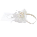 Girls' Ivory Rosette Flower Feather Headband Wedding Party Hair Band