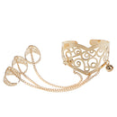 Hollow Out Bell Charm Cuff Bangle Bracelet Chain with 3 Opening Rings Set Gold