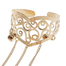 Hollow Out Bell Charm Cuff Bangle Bracelet Chain with 3 Opening Rings Set Gold