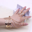 Hollow Out Bell Charm Cuff Bangle Bracelet Chain with 3 Opening Rings Set Gold